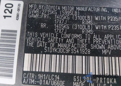 2015 Toyota Sienna Xle Premium 8 Passenger из США, поврежденный, VIN 5TDYK3DC9FS541928